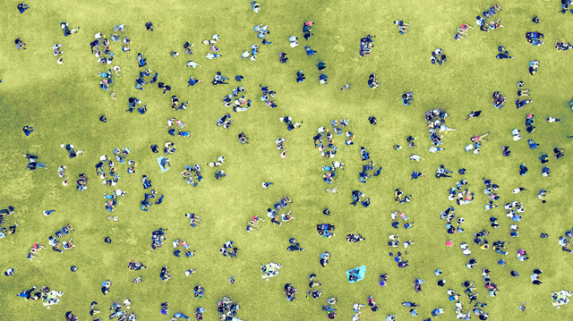 People laying around in a park from above